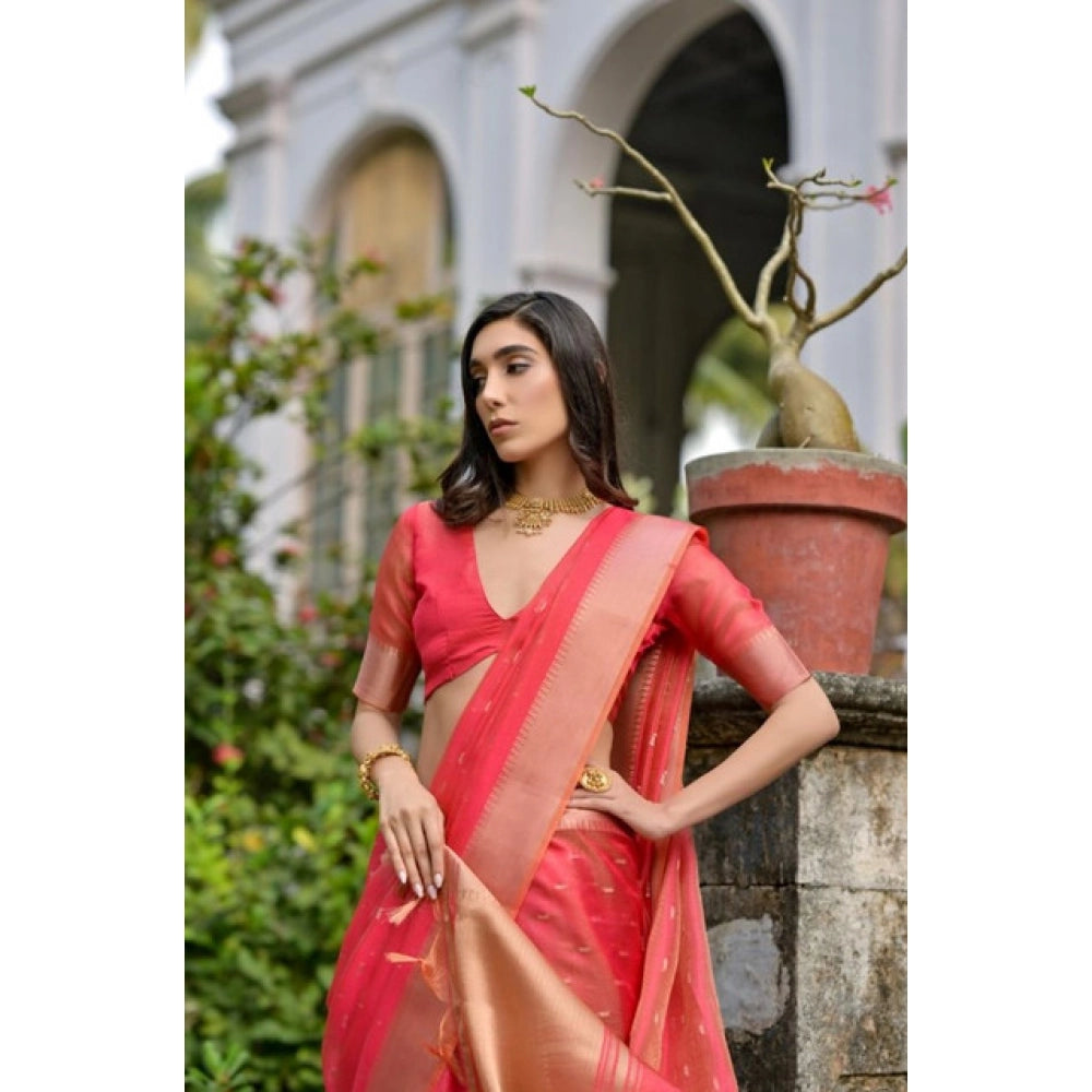 Seduva Women's Silk_Blend Butti Pattern Saree With Unstitched Blouse 5.5Mtr (Pink)