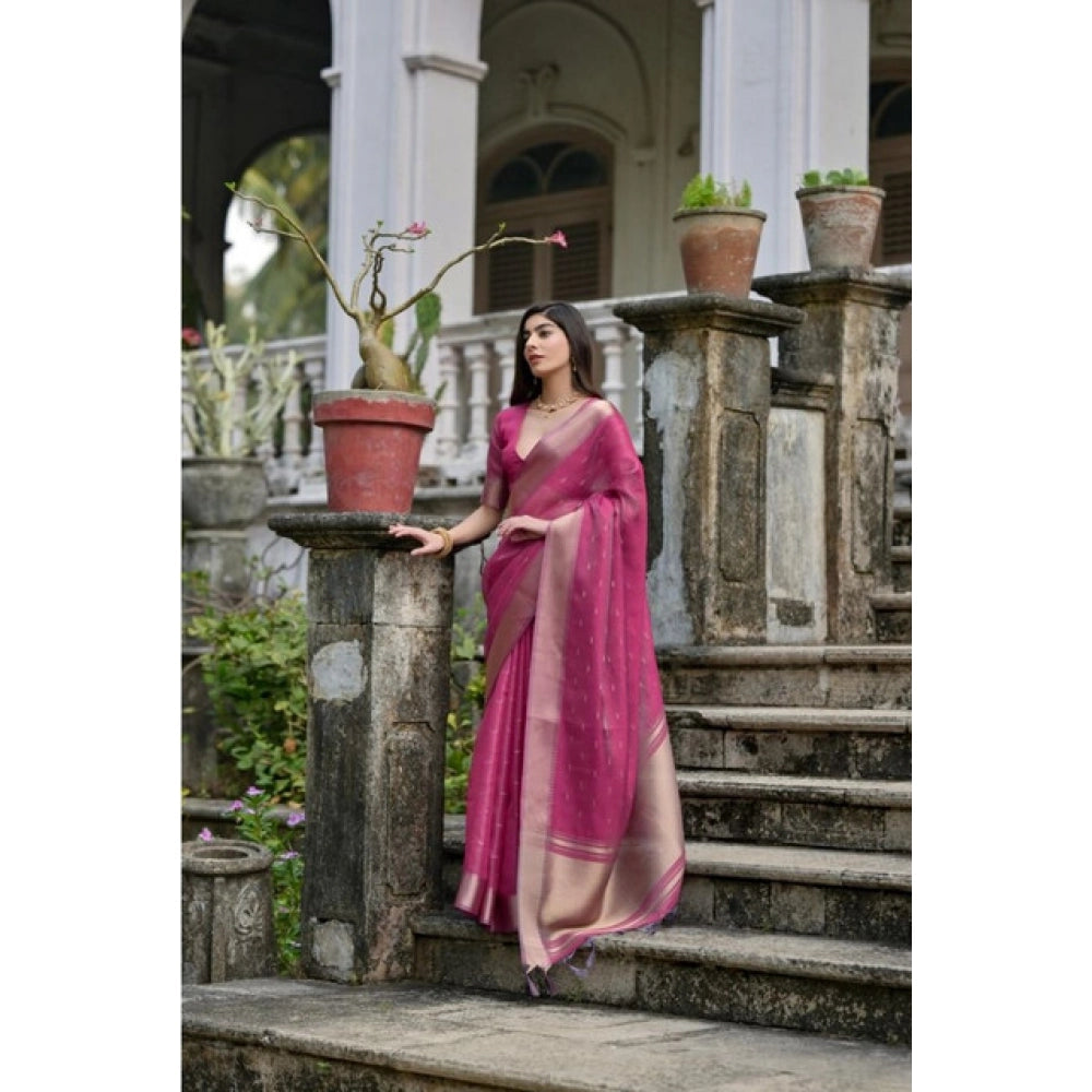Seduva Women's Silk_Blend Butti Pattern Saree With Unstitched Blouse 5.5Mtr (Pink)