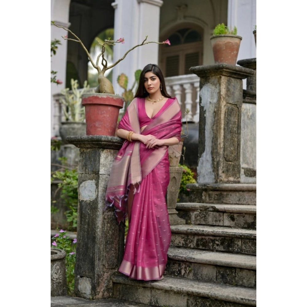 Seduva Women's Silk_Blend Butti Pattern Saree With Unstitched Blouse 5.5Mtr (Pink)
