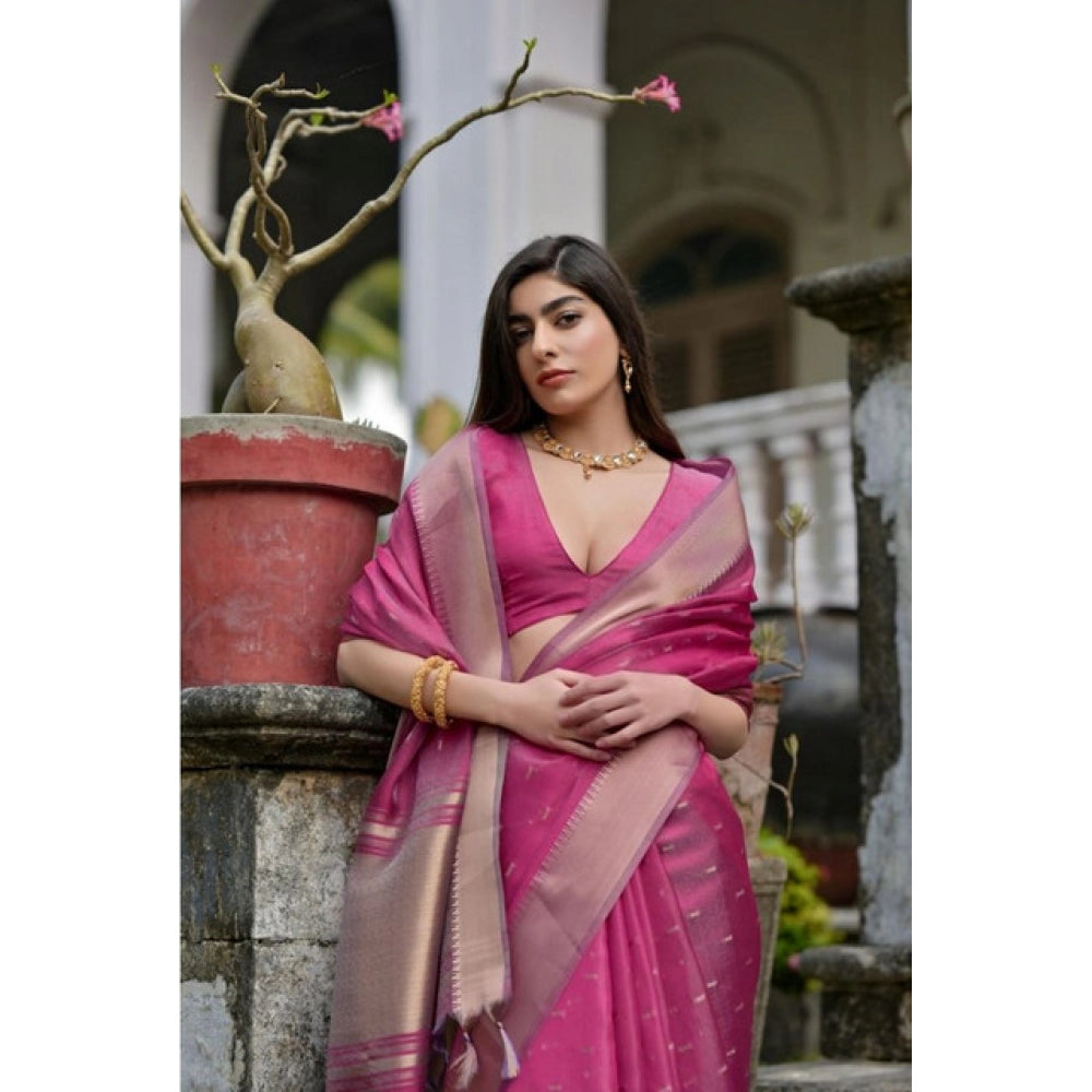 Seduva Women's Silk_Blend Butti Pattern Saree With Unstitched Blouse 5.5Mtr (Pink)