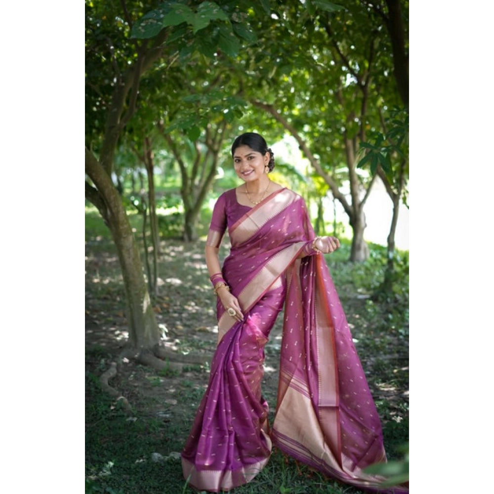 Seduva Women's Silk_Blend Butti Pattern Saree With Unstitched Blouse 5.5Mtr (Purple)