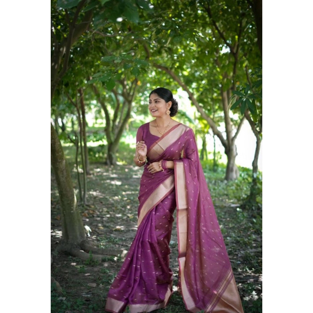 Seduva Women's Silk_Blend Butti Pattern Saree With Unstitched Blouse 5.5Mtr (Purple)
