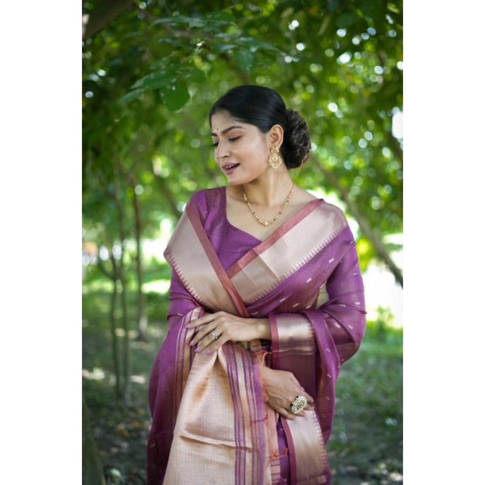 Seduva Women's Silk_Blend Butti Pattern Saree With Unstitched Blouse 5.5Mtr (Purple)