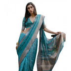 Seduva Women's Silk_Blend Butti Pattern Saree With Unstitched Blouse 5.5Mtr (Teal)
