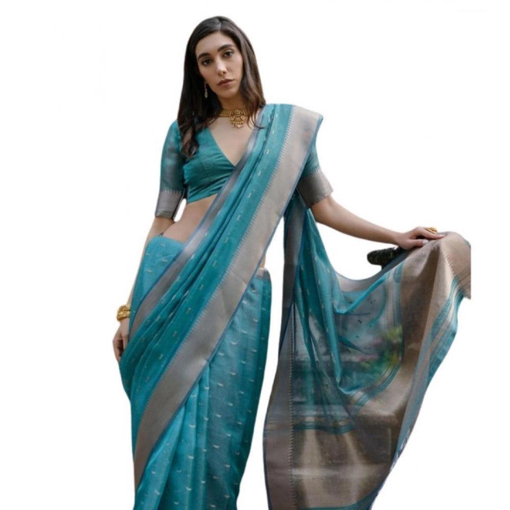 Seduva Women's Silk_Blend Butti Pattern Saree With Unstitched Blouse 5.5Mtr (Teal)