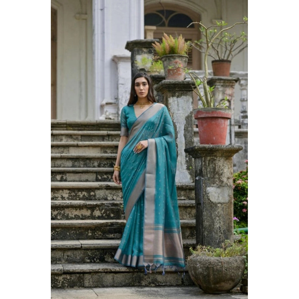 Seduva Women's Silk_Blend Butti Pattern Saree With Unstitched Blouse 5.5Mtr (Teal)