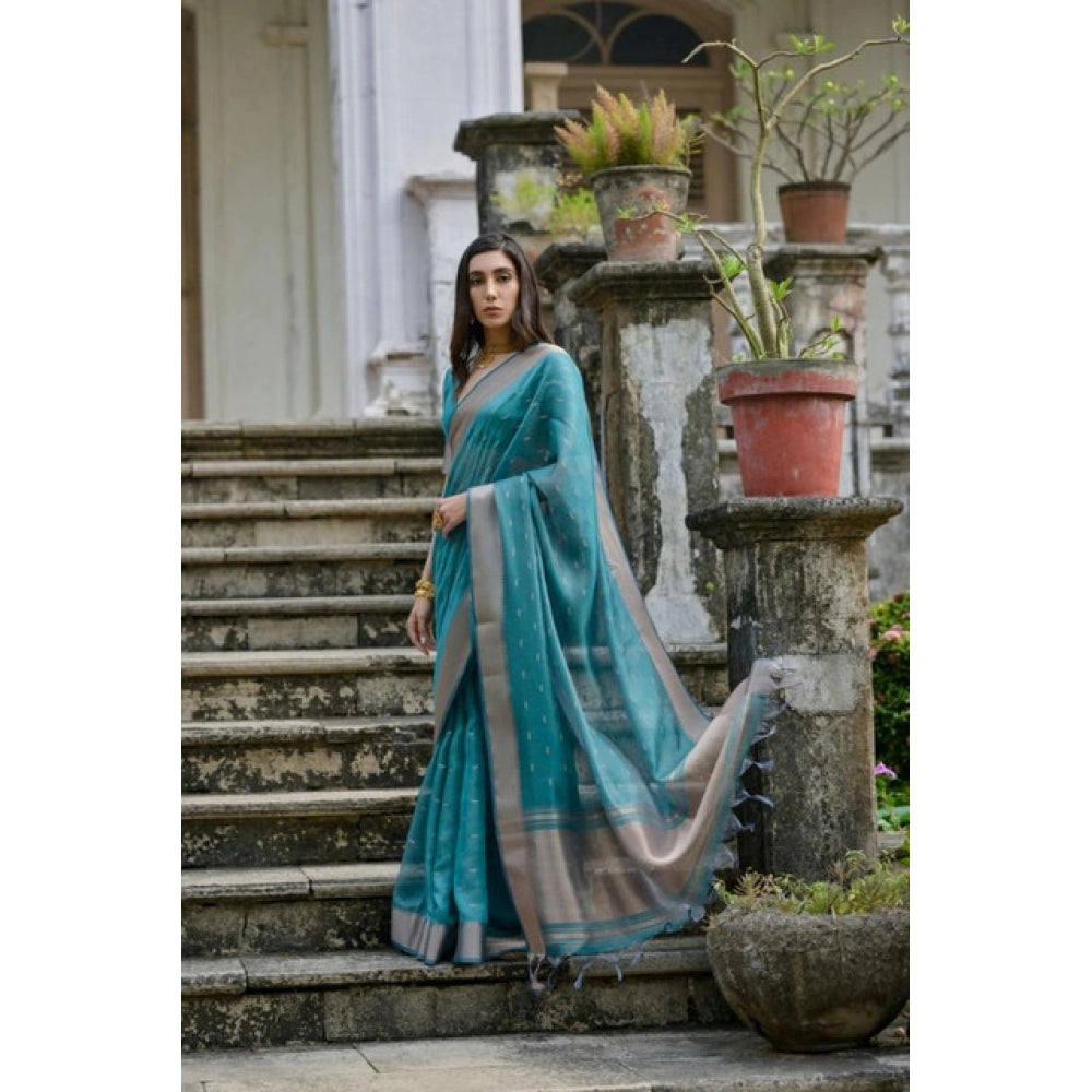 Seduva Women's Silk_Blend Butti Pattern Saree With Unstitched Blouse 5.5Mtr (Teal)