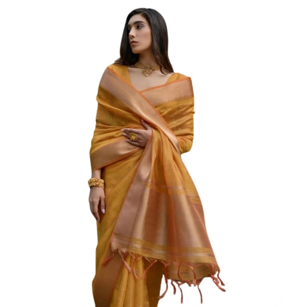 Seduva Women's Silk_Blend Butti Pattern Saree With Unstitched Blouse 5.5Mtr (Mustard)