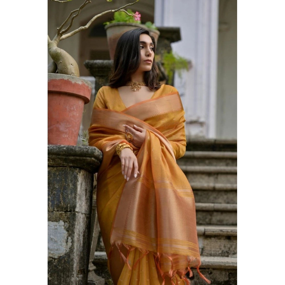 Seduva Women's Silk_Blend Butti Pattern Saree With Unstitched Blouse 5.5Mtr (Mustard)