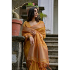 Seduva Women's Silk_Blend Butti Pattern Saree With Unstitched Blouse 5.5Mtr (Mustard)