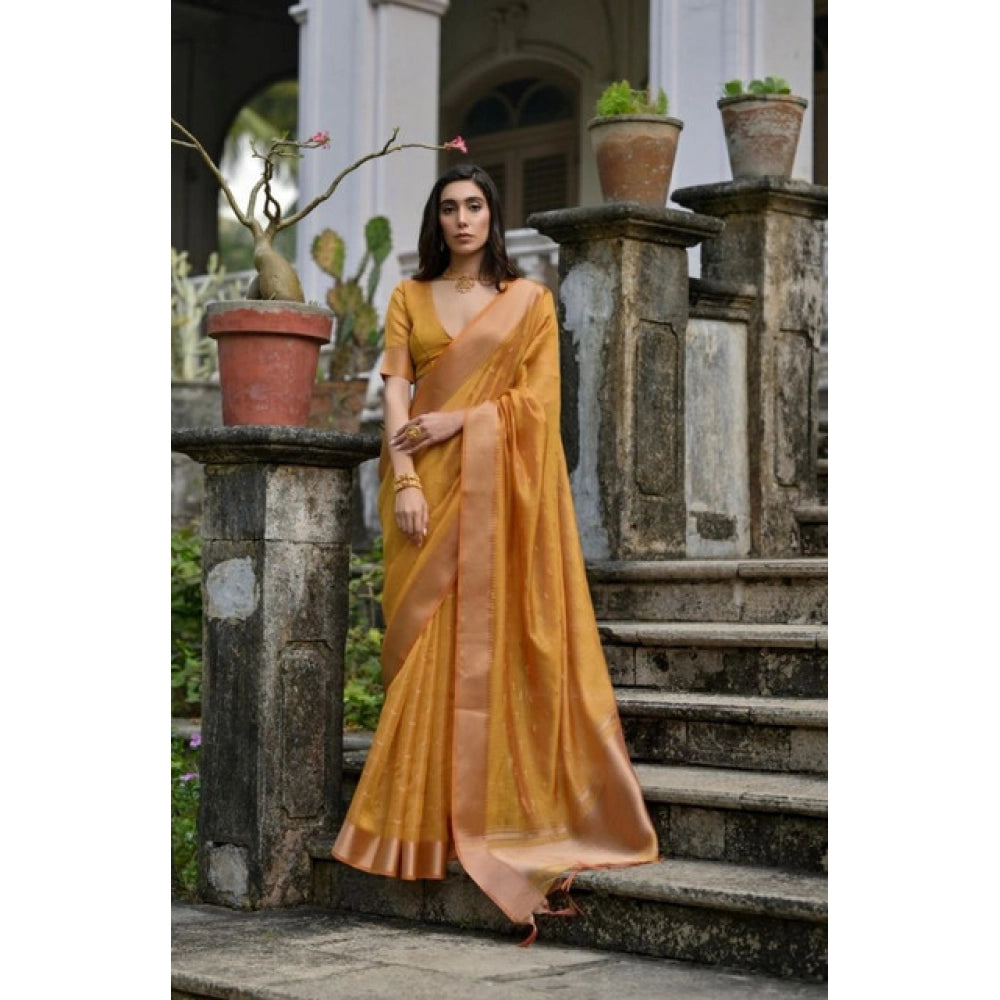 Seduva Women's Silk_Blend Butti Pattern Saree With Unstitched Blouse 5.5Mtr (Mustard)