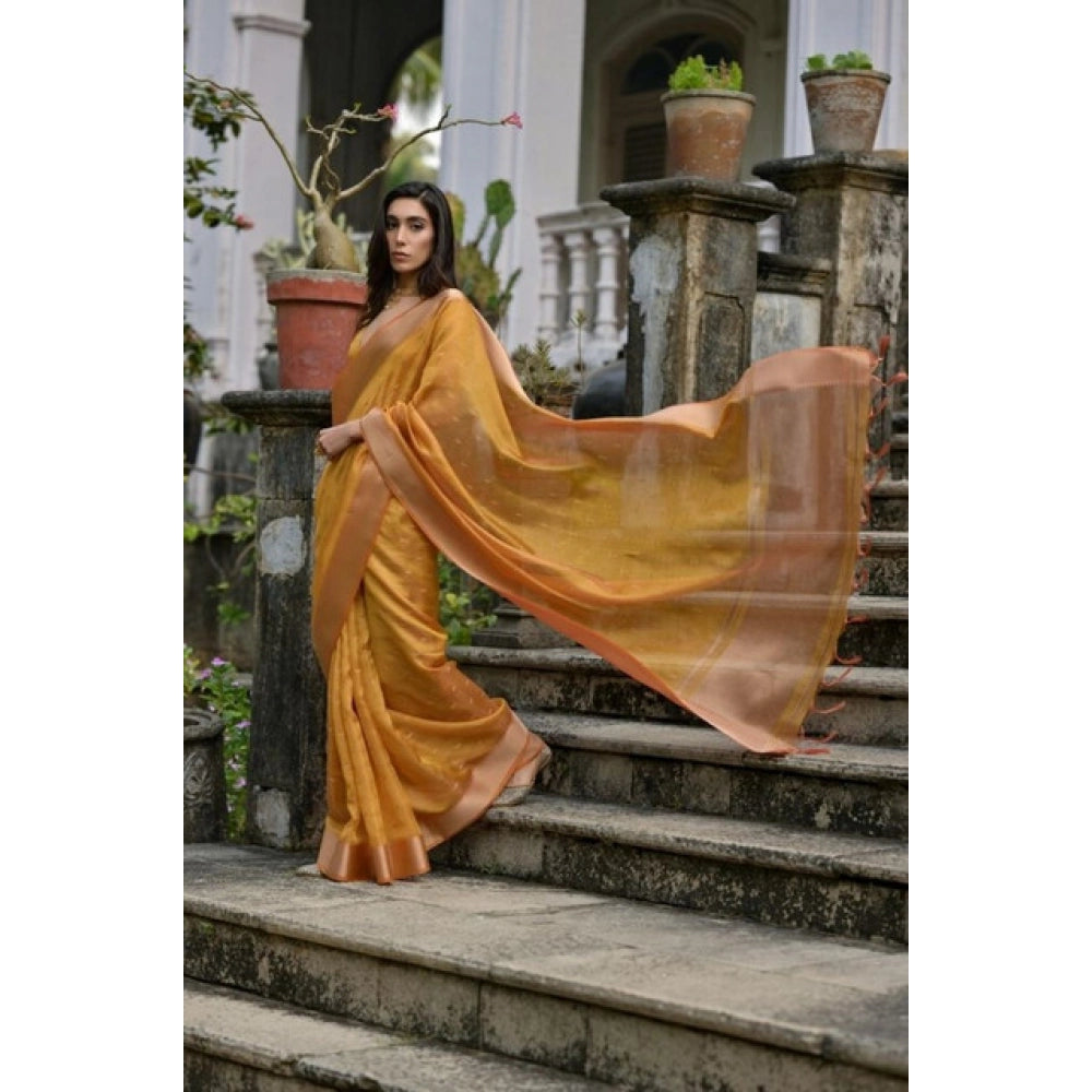 Seduva Women's Silk_Blend Butti Pattern Saree With Unstitched Blouse 5.5Mtr (Mustard)