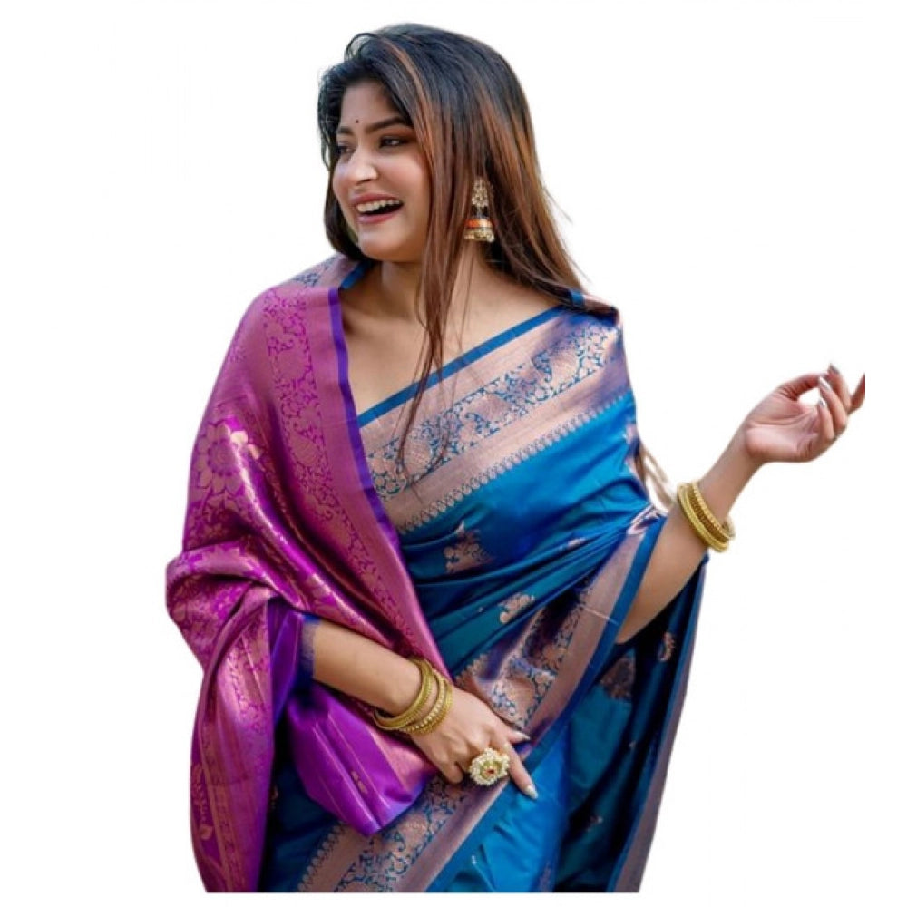 Seduva Women's Katan_Silk Zari_Weaving Saree With Unstitched Blouse 5.5Mtr (Blue)