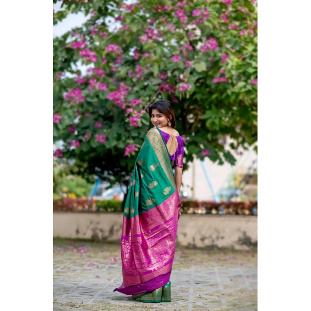 Seduva Women's Katan_Silk Zari_Weaving Saree With Unstitched Blouse 5.5Mtr (Dark_Green)