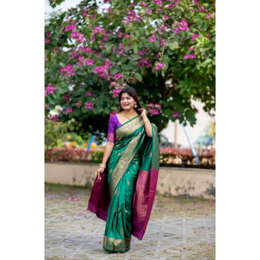 Seduva Women's Katan_Silk Zari_Weaving Saree With Unstitched Blouse 5.5Mtr (Dark_Green)