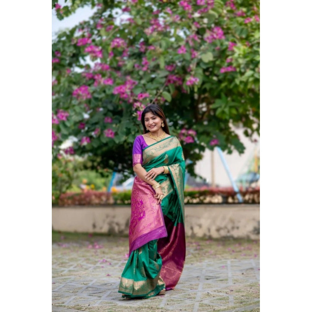 Seduva Women's Katan_Silk Zari_Weaving Saree With Unstitched Blouse 5.5Mtr (Dark_Green)