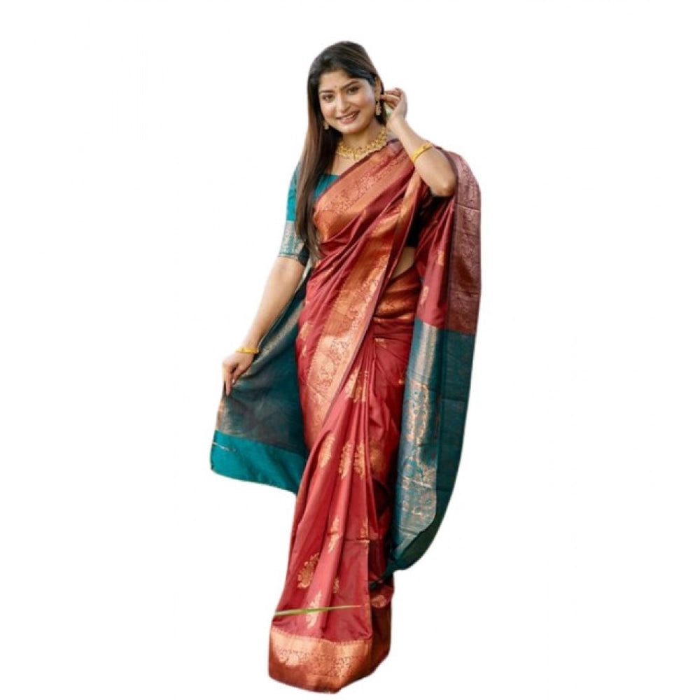 Seduva Women's Katan_Silk Zari_Weaving Saree With Unstitched Blouse 5.5Mtr (Maroon)