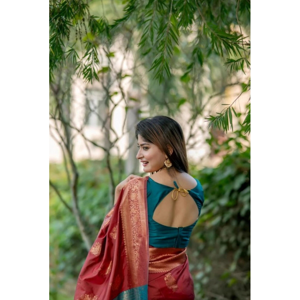 Seduva Women's Katan_Silk Zari_Weaving Saree With Unstitched Blouse 5.5Mtr (Maroon)