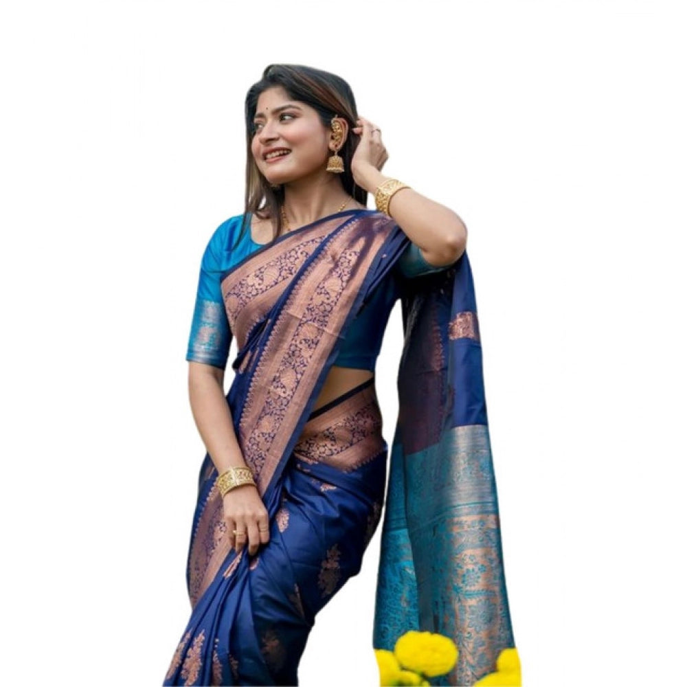 Seduva Women's Katan_Silk Zari_Weaving Saree With Unstitched Blouse 5.5Mtr (Navy_Blue)