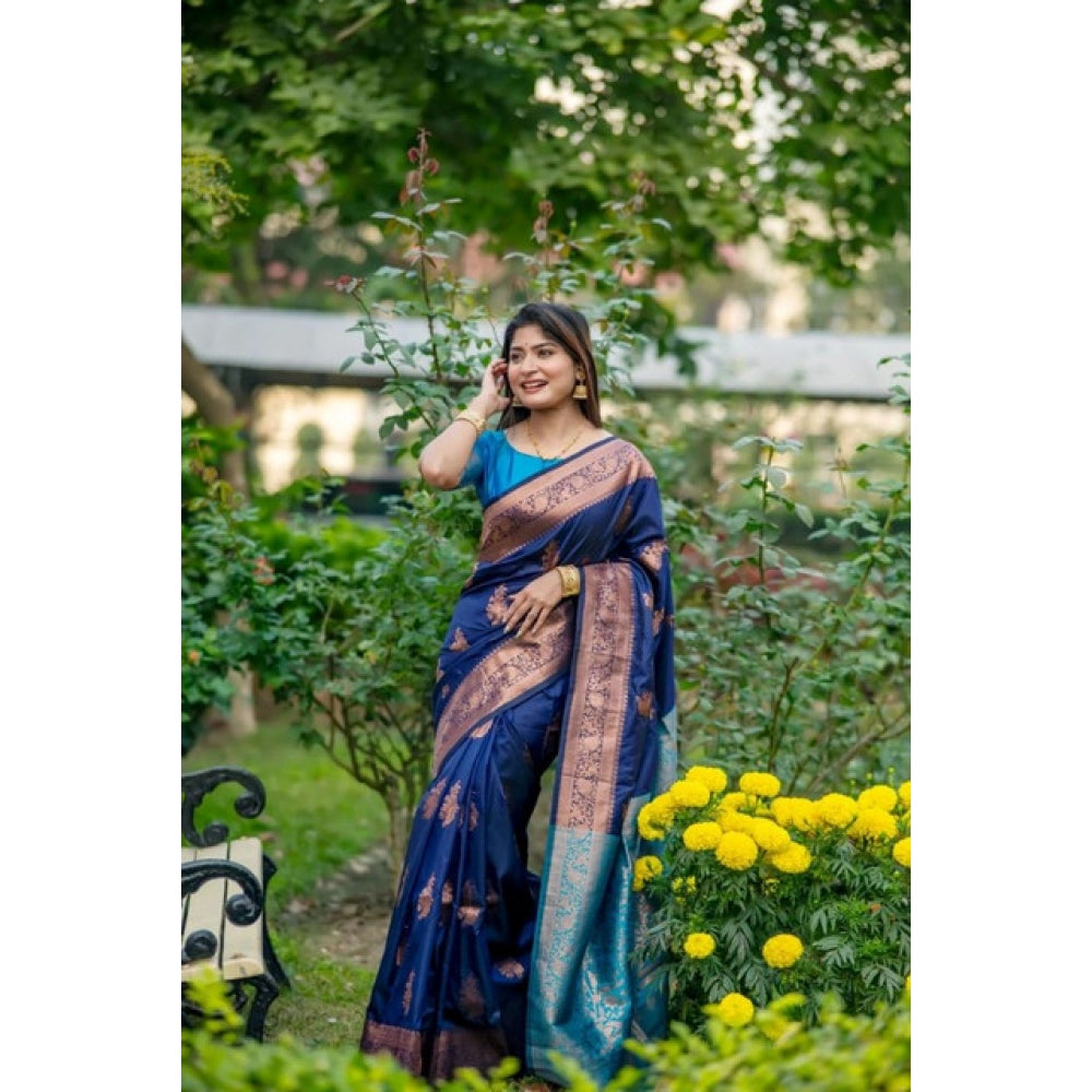 Seduva Women's Katan_Silk Zari_Weaving Saree With Unstitched Blouse 5.5Mtr (Navy_Blue)