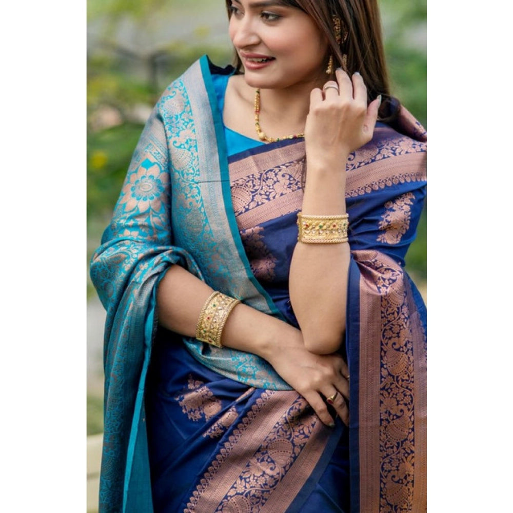 Seduva Women's Katan_Silk Zari_Weaving Saree With Unstitched Blouse 5.5Mtr (Navy_Blue)