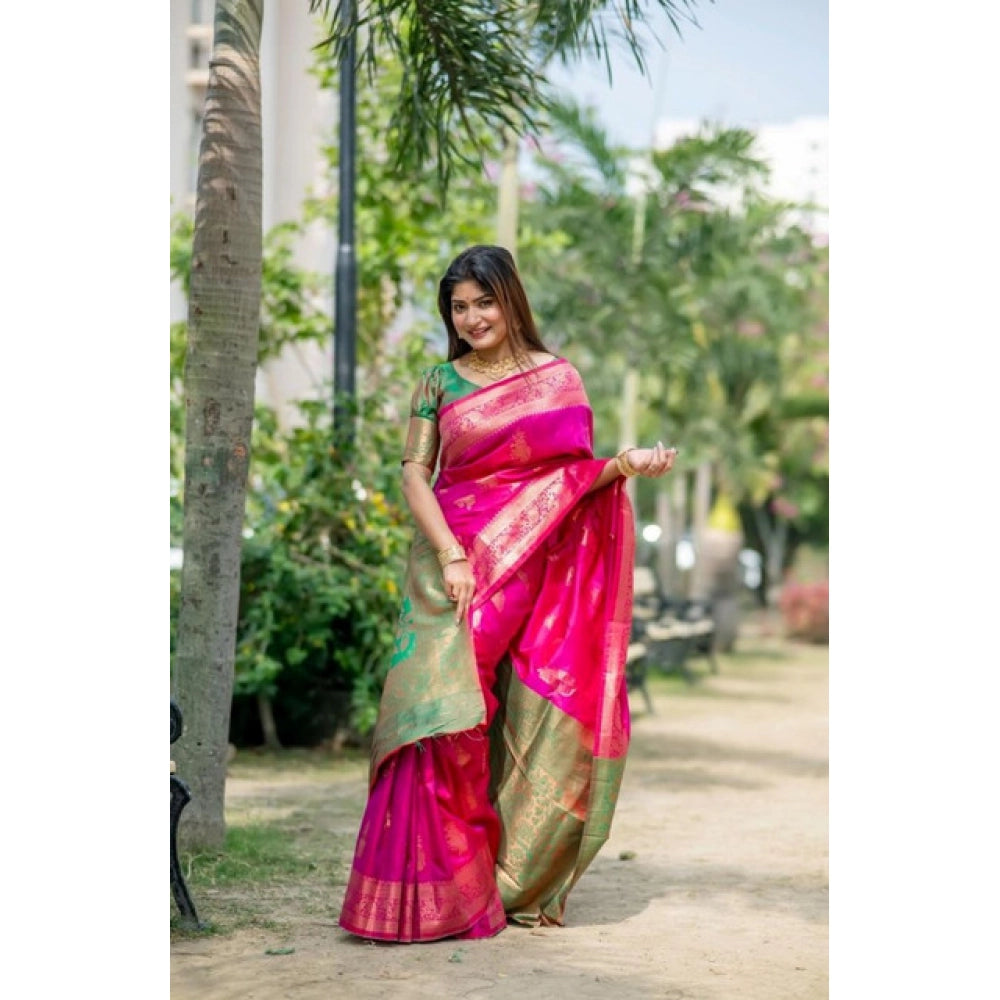 Seduva Women's Katan_Silk Zari_Weaving Saree With Unstitched Blouse 5.5Mtr (Pink)