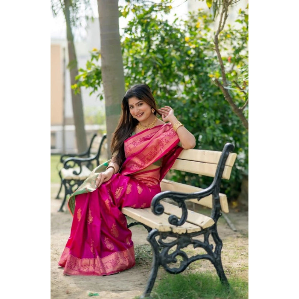 Seduva Women's Katan_Silk Zari_Weaving Saree With Unstitched Blouse 5.5Mtr (Pink)