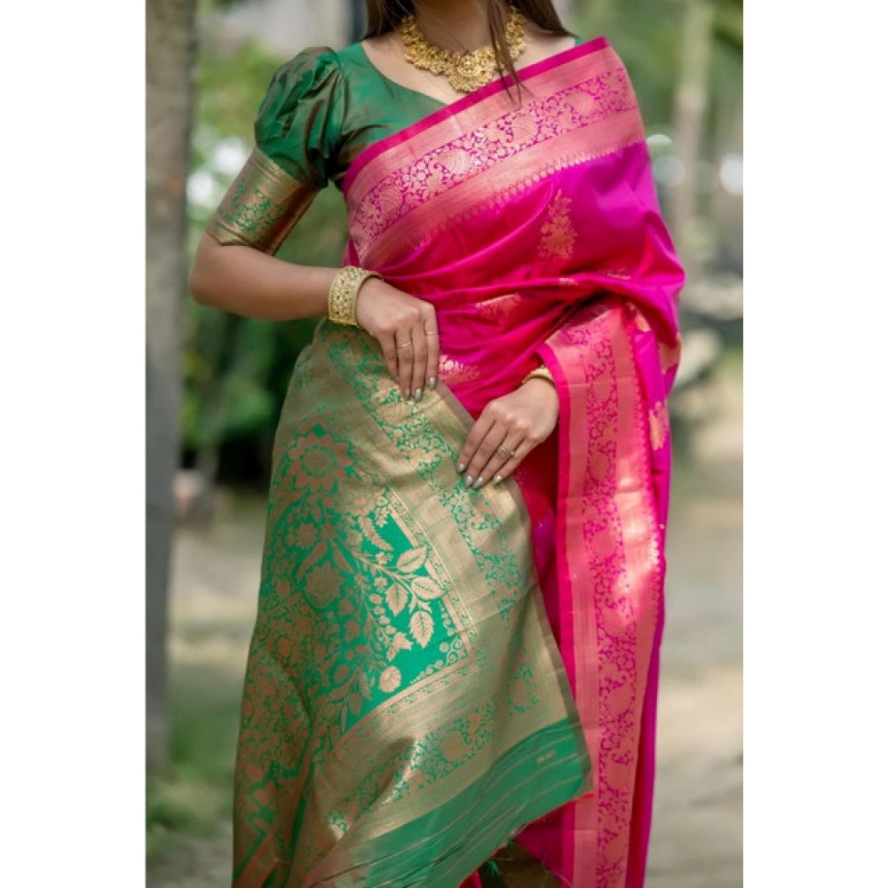Seduva Women's Katan_Silk Zari_Weaving Saree With Unstitched Blouse 5.5Mtr (Pink)