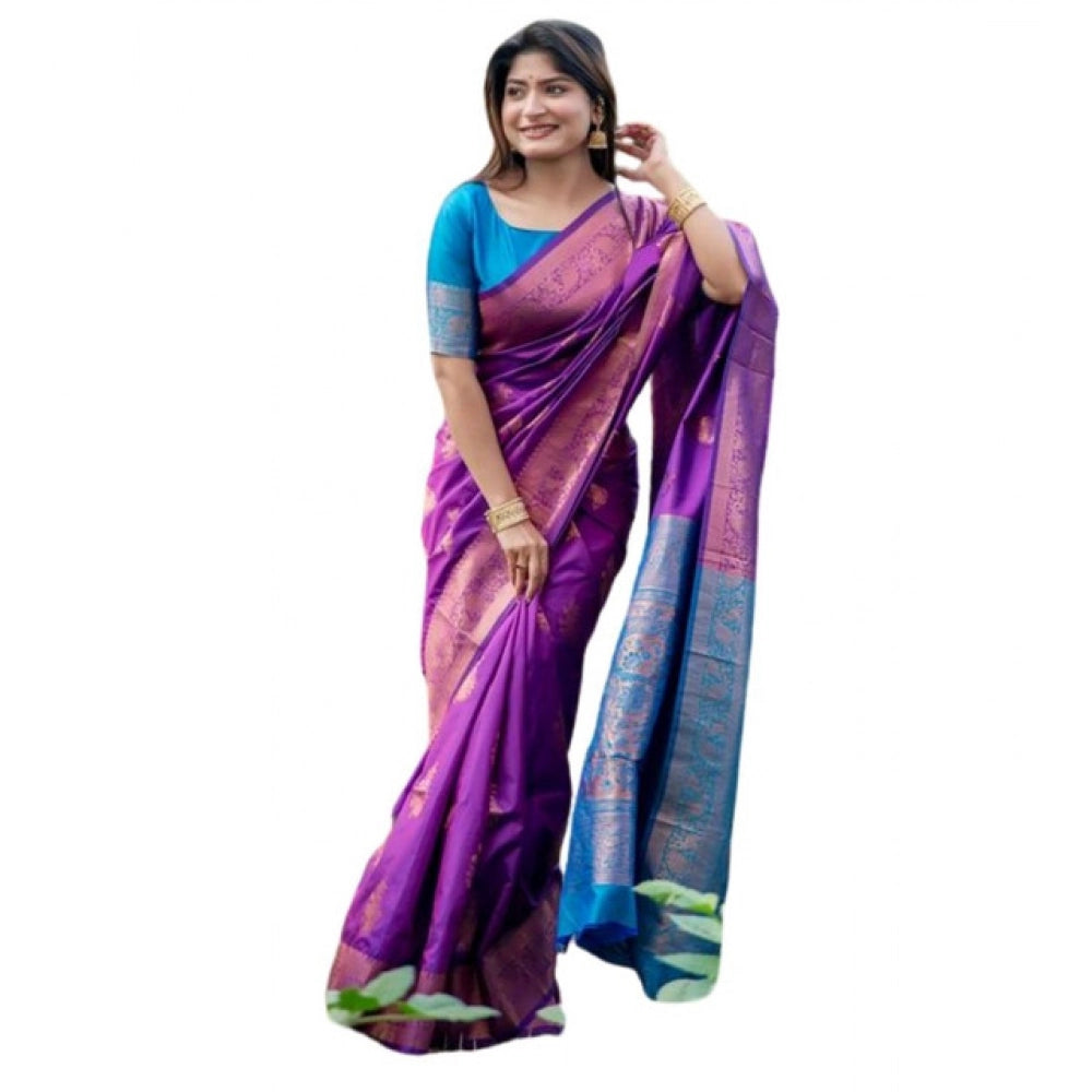 Seduva Women's Katan_Silk Zari_Weaving Saree With Unstitched Blouse 5.5Mtr (Purple)