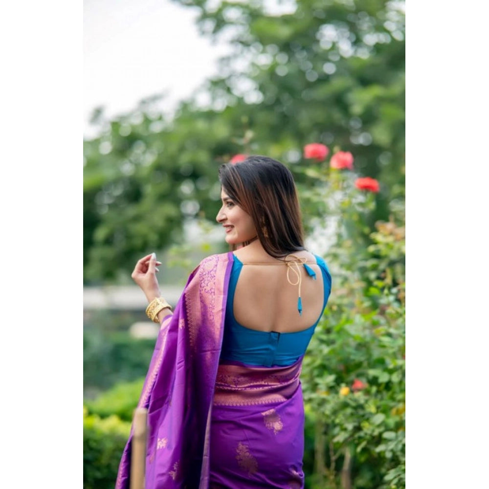 Seduva Women's Katan_Silk Zari_Weaving Saree With Unstitched Blouse 5.5Mtr (Purple)