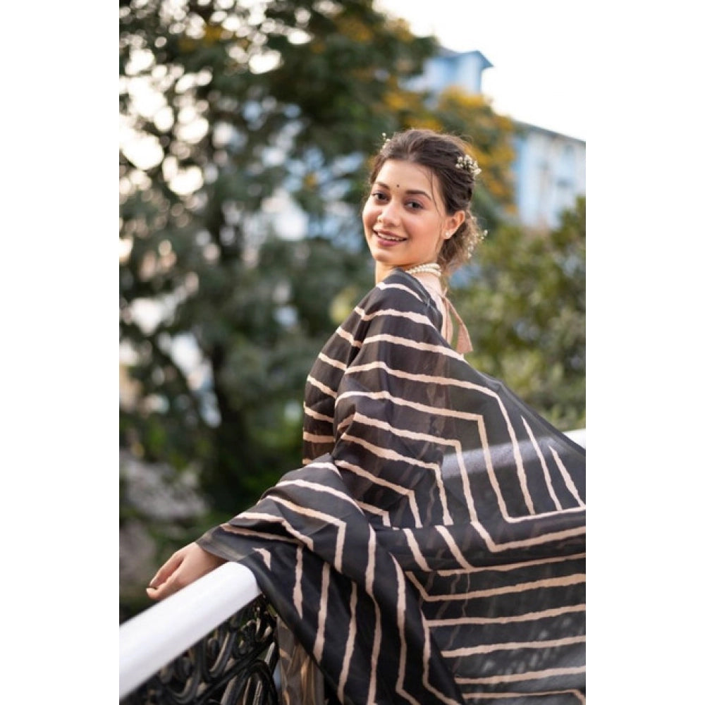 Seduva Women's Faux_Tussar_Silk Geometric_Print Saree With Unstitched Blouse 5.5Mtr (Black)