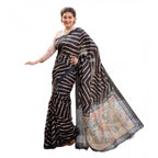 Seduva Women's Faux_Tussar_Silk Geometric_Print Saree With Unstitched Blouse 5.5Mtr (Black)