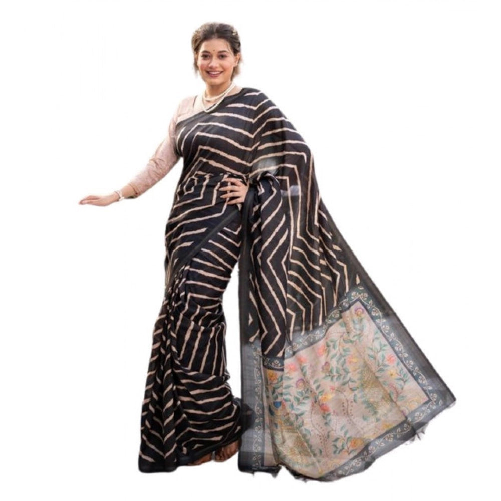 Seduva Women's Faux_Tussar_Silk Geometric_Print Saree With Unstitched Blouse 5.5Mtr (Black)