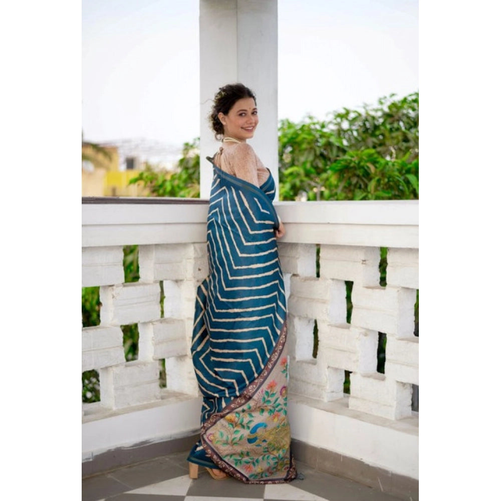 Seduva Women's Faux_Tussar_Silk Geometric_Print Saree With Unstitched Blouse 5.5Mtr (Blue)