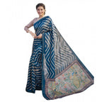 Seduva Women's Faux_Tussar_Silk Geometric_Print Saree With Unstitched Blouse 5.5Mtr (Blue)
