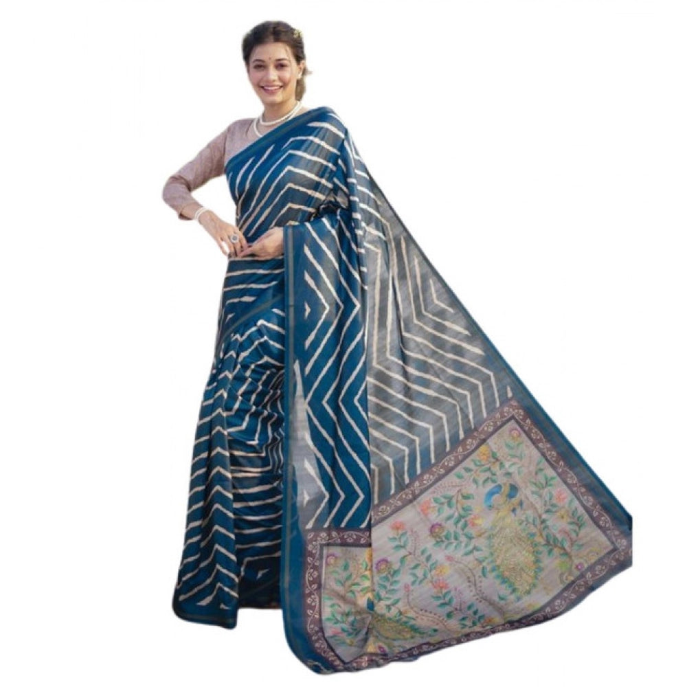 Seduva Women's Faux_Tussar_Silk Geometric_Print Saree With Unstitched Blouse 5.5Mtr (Blue)