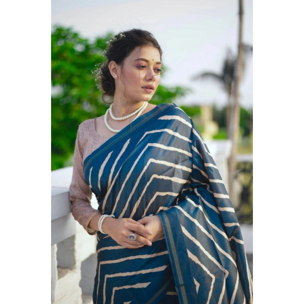 Seduva Women's Faux_Tussar_Silk Geometric_Print Saree With Unstitched Blouse 5.5Mtr (Blue)