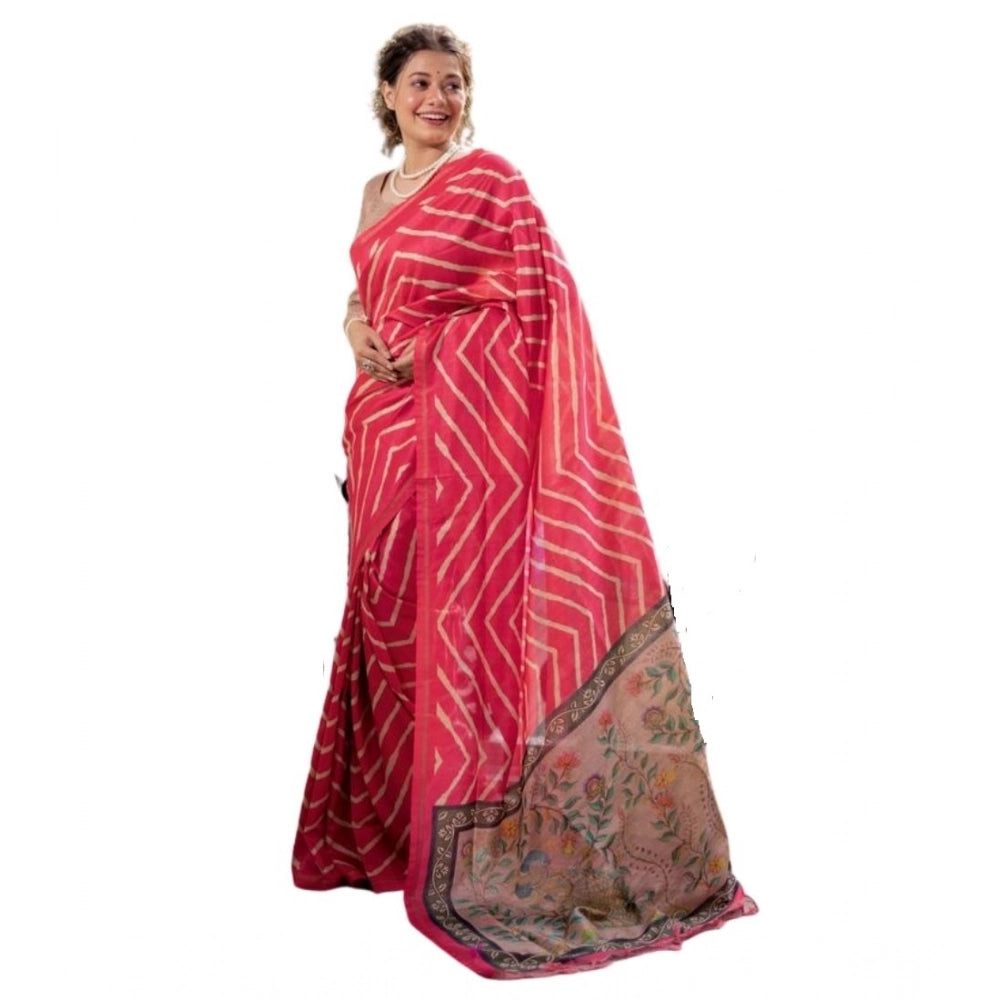 Seduva Women's Faux_Tussar_Silk Geometric_Print Saree With Unstitched Blouse 5.5Mtr (Pink)