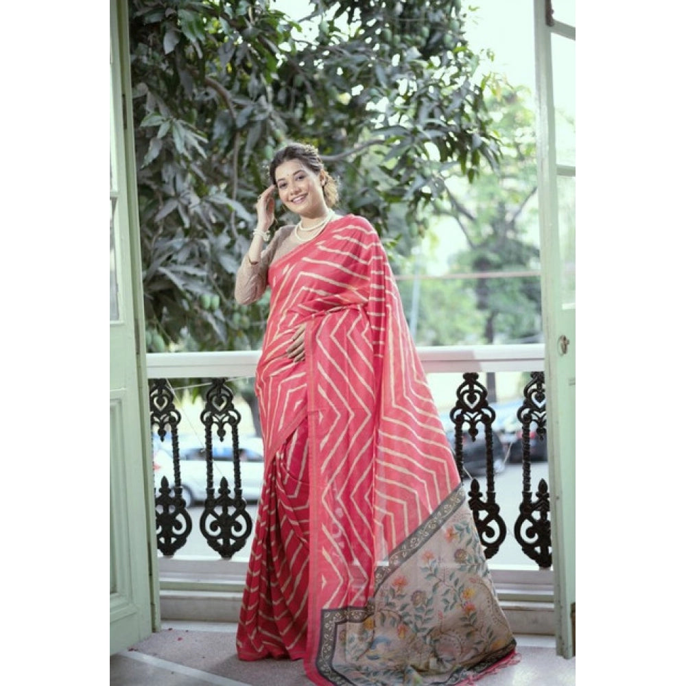 Seduva Women's Faux_Tussar_Silk Geometric_Print Saree With Unstitched Blouse 5.5Mtr (Pink)
