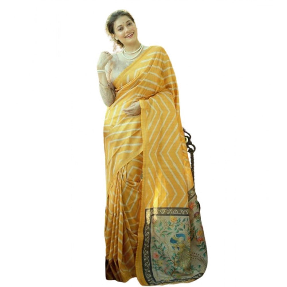 Seduva Women's Faux_Tussar_Silk Geometric_Print Saree With Unstitched Blouse 5.5Mtr (Mustard)