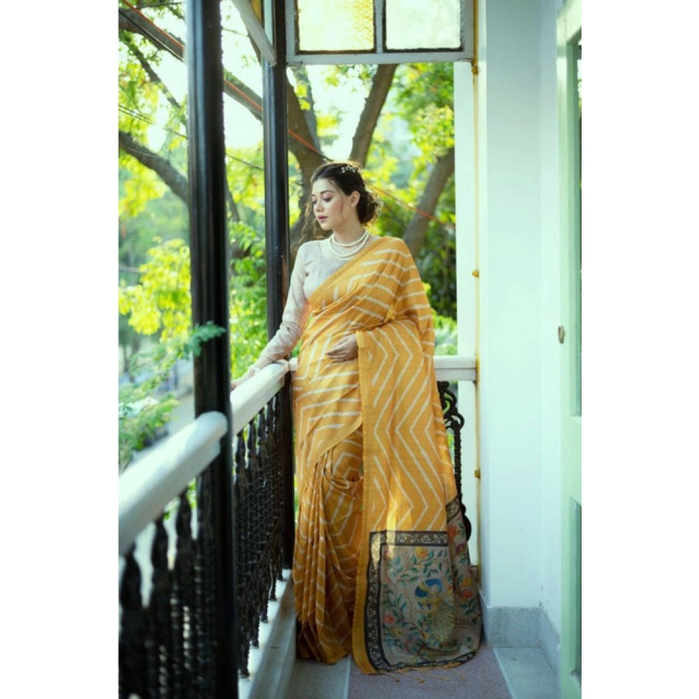 Seduva Women's Faux_Tussar_Silk Geometric_Print Saree With Unstitched Blouse 5.5Mtr (Mustard)