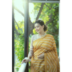 Seduva Women's Faux_Tussar_Silk Geometric_Print Saree With Unstitched Blouse 5.5Mtr (Mustard)