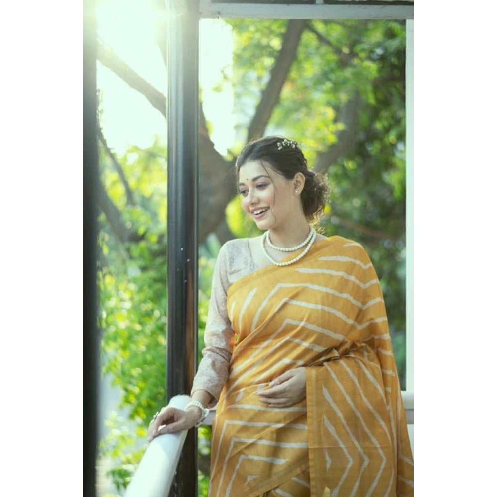 Seduva Women's Faux_Tussar_Silk Geometric_Print Saree With Unstitched Blouse 5.5Mtr (Mustard)