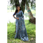 Seduva Women's Faux_Tussar_Silk Abstract_Print Saree With Unstitched Blouse 5.5Mtr (Blue)