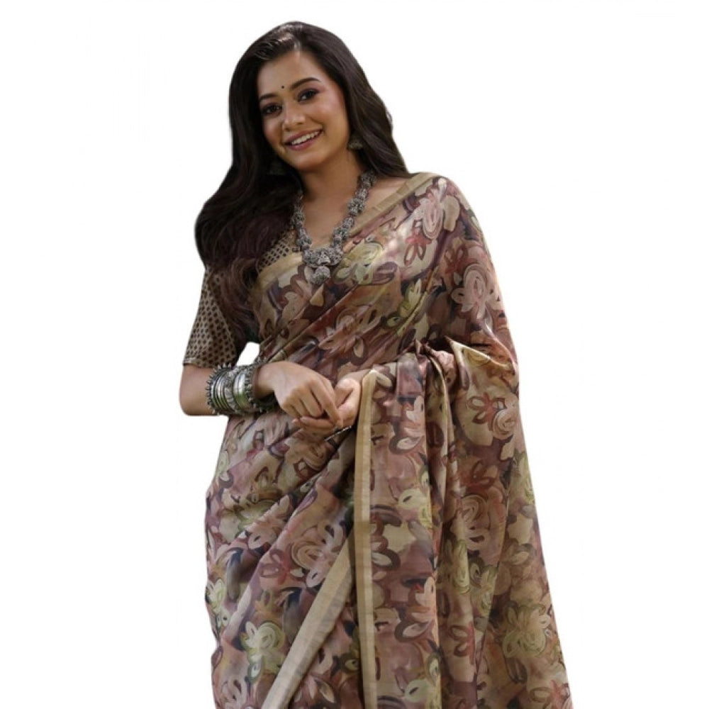 Seduva Women's Faux_Tussar_Silk Abstract_Print Saree With Unstitched Blouse 5.5Mtr (Brown)