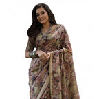 Seduva Women's Faux_Tussar_Silk Abstract_Print Saree With Unstitched Blouse 5.5Mtr (Brown)