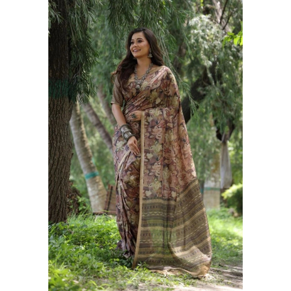 Seduva Women's Faux_Tussar_Silk Abstract_Print Saree With Unstitched Blouse 5.5Mtr (Brown)
