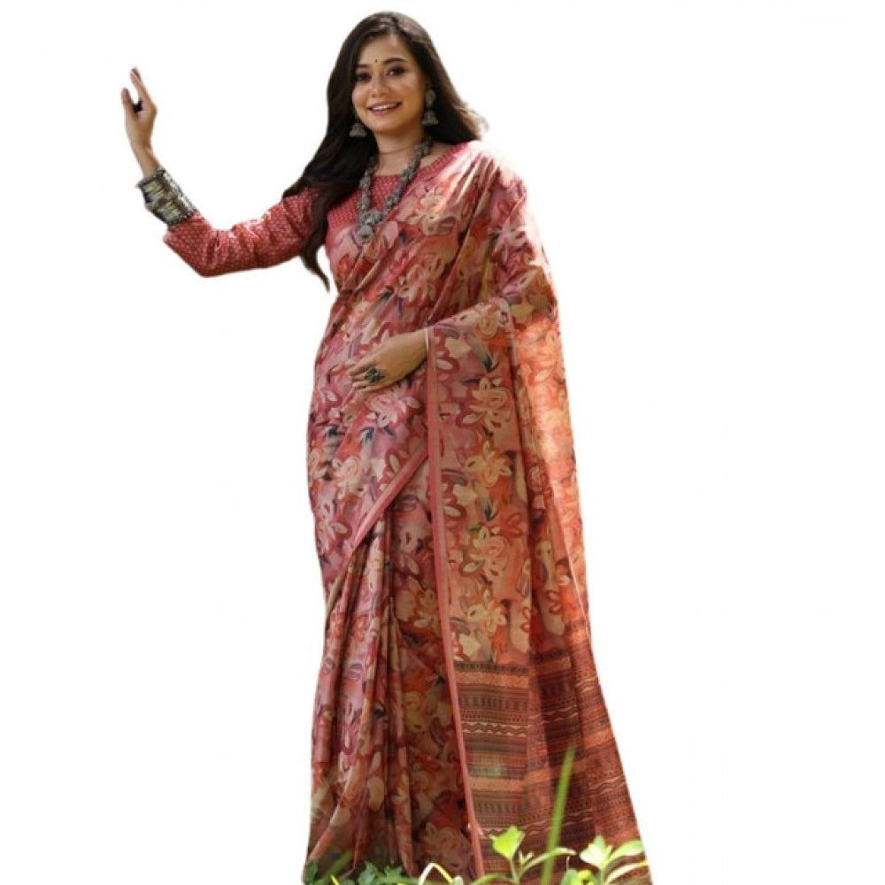 Seduva Women's Faux_Tussar_Silk Abstract_Print Saree With Unstitched Blouse 5.5Mtr (Peach)
