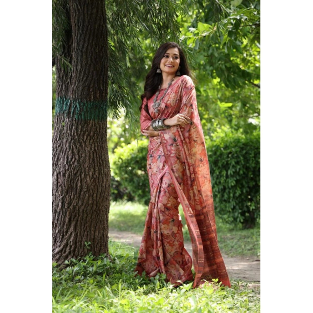 Seduva Women's Faux_Tussar_Silk Abstract_Print Saree With Unstitched Blouse 5.5Mtr (Peach)