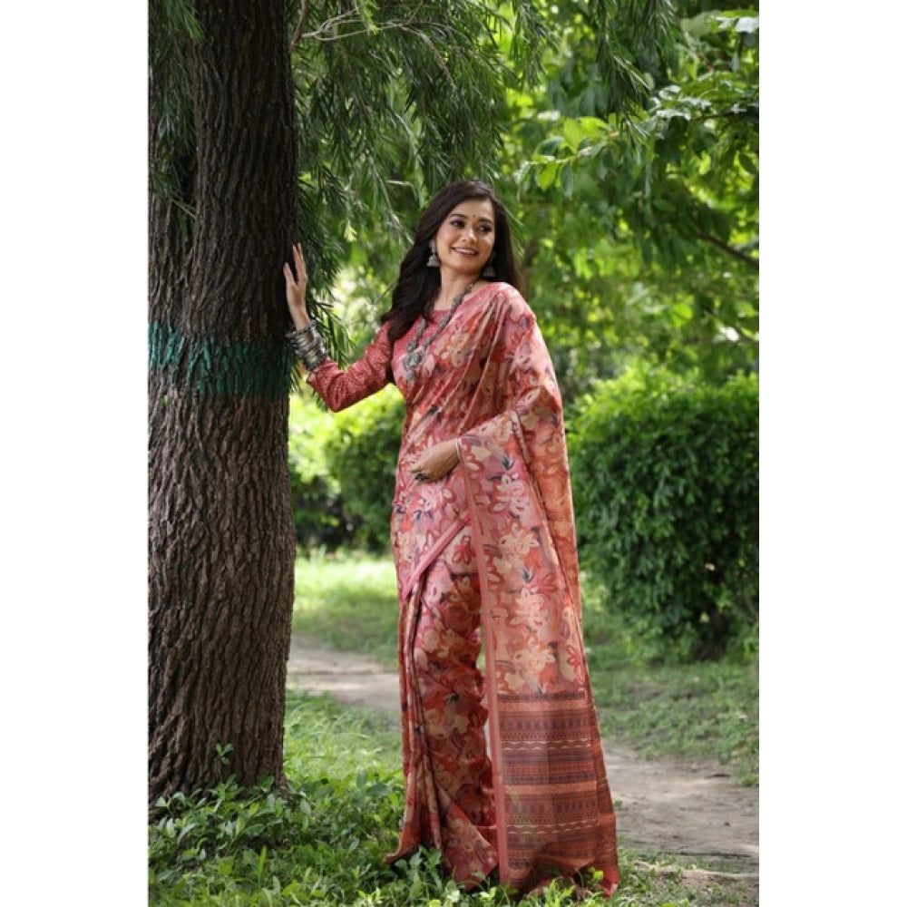 Seduva Women's Faux_Tussar_Silk Abstract_Print Saree With Unstitched Blouse 5.5Mtr (Peach)